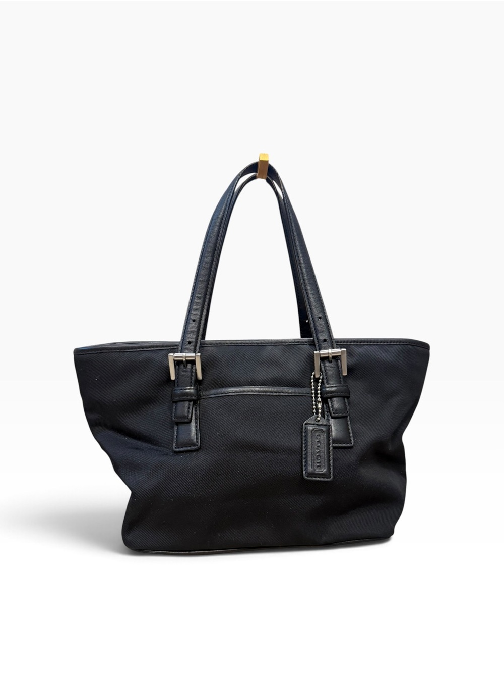 Coach Black Nylon Tote Bag with Leather Straps & Zip Top